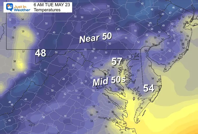 May 22 weather temperatures Tuesday morning