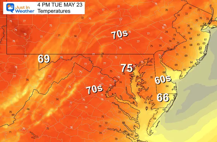 May 23 weather temperatures Tuesday afternoon 