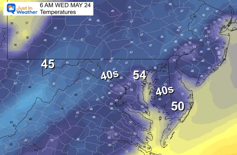 May 23 weather temperatures Wednesday morning