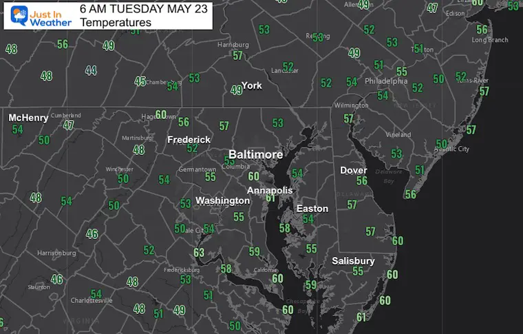 May 23 weather temperatures Tuesday morning