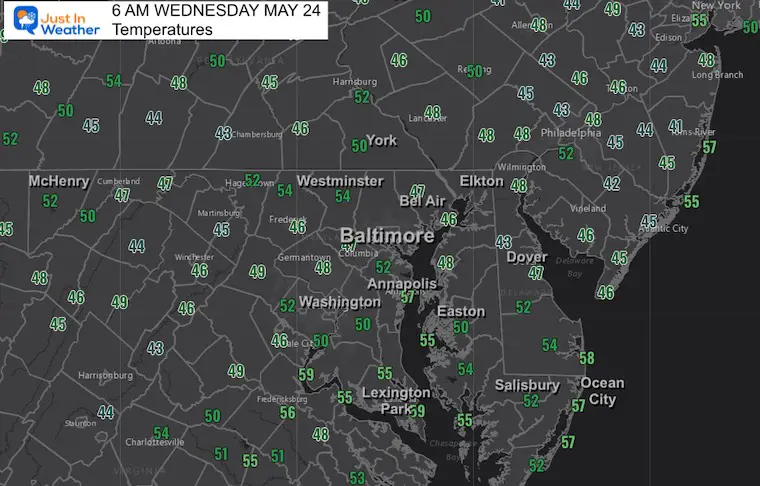 may 24 weather temperatures wednesday morning