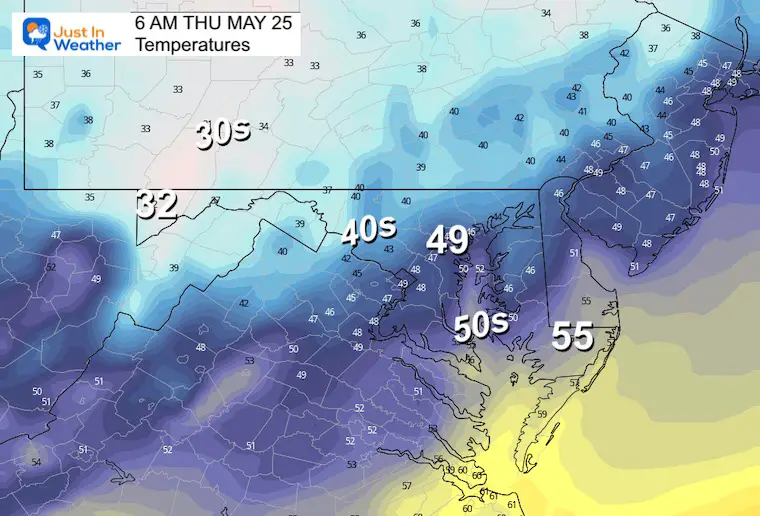 May 24 weather temperatures thursday morning