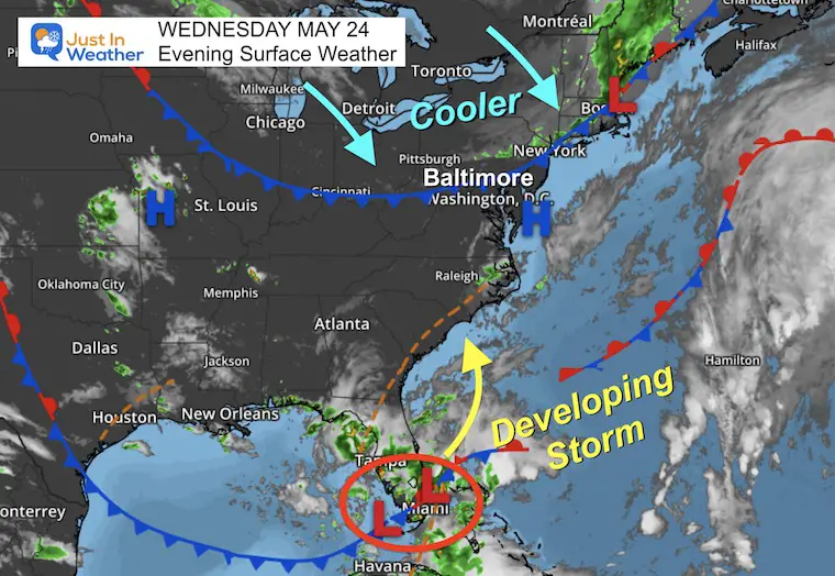 May 24 weather map Wednesday evening
