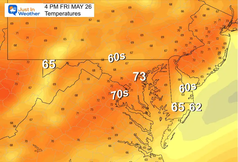 May 25 weather temperatures Friday afternoon