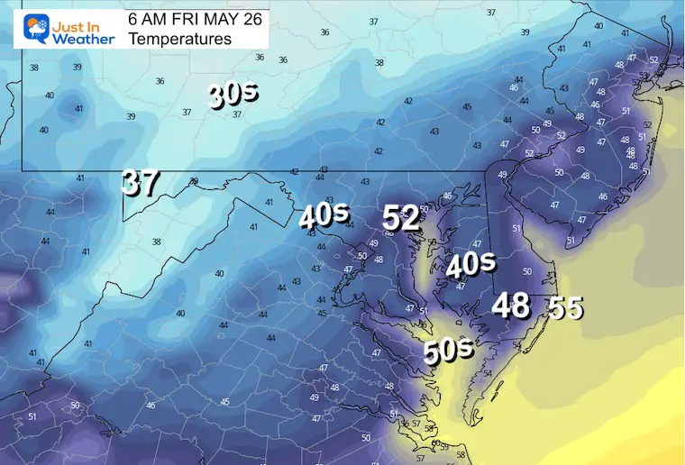 May 25 weather temperatures Friday morning