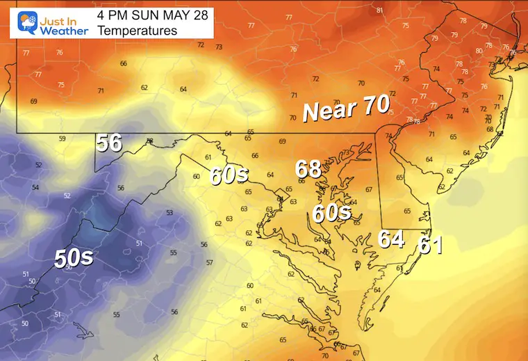 May 27 weather temperatures Sunday afternoon