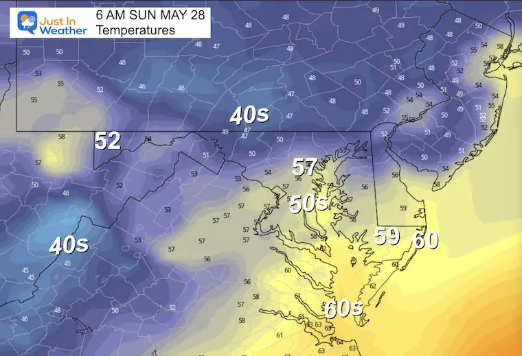 May 27 weather temperatures Sunday morning