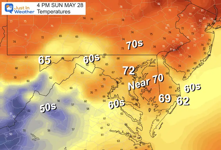 May 28 weather temperatures Sunday afternoon