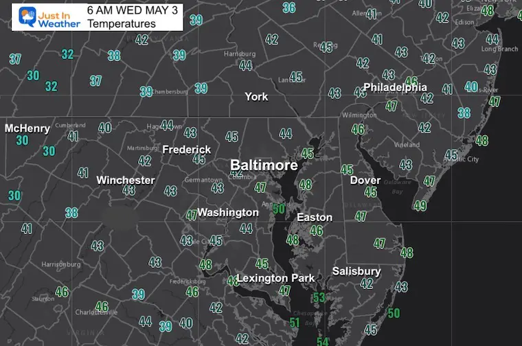 May 3 weather temperatures Wednesday morning