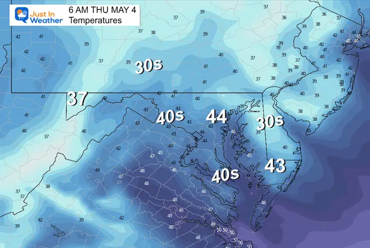 May 3 weather forecast temperatures Thursday morning