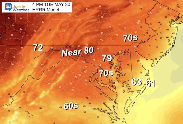 May 30 weather temperatures Tuesday afternoon