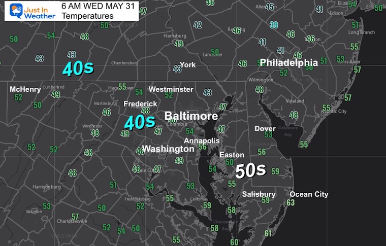 May 31 weather temperatures Wednesday morning