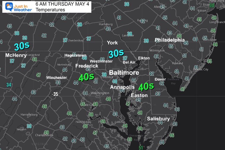 may 4 weather temperatures Thursday morning