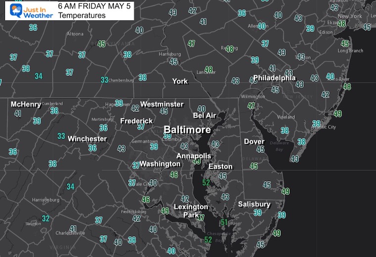 May 5 weather temperatures Friday morning