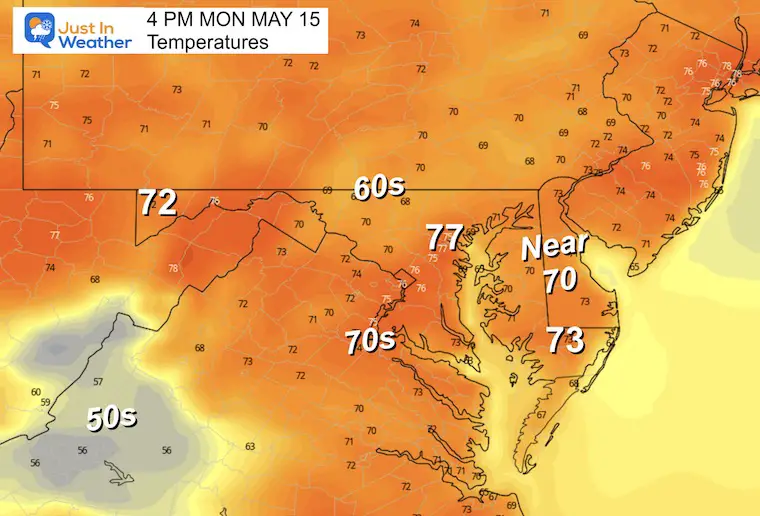 May 15 weather temperatures Monday afternoon