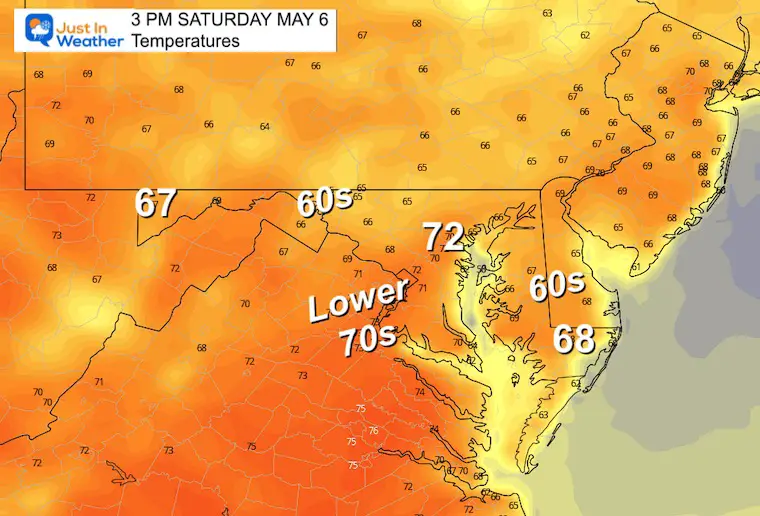 may 5 weather temperatures Saturday afternoon
