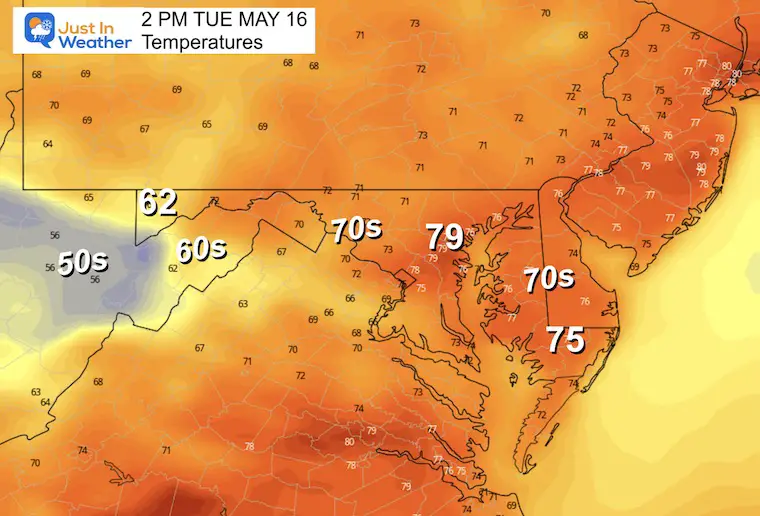 May 15 weather temperatures Tuesday afternoon