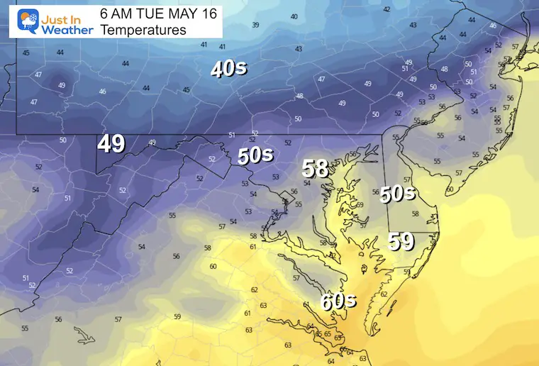 May 15 weather temperatures Tuesday morning