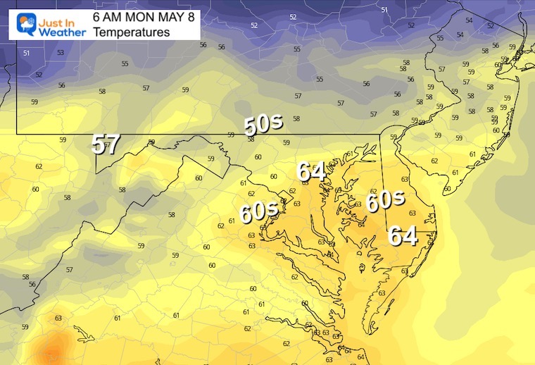 Sunday May 7 weather temperatures Monday afternoon