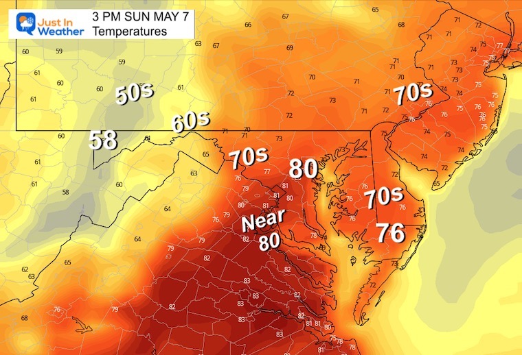 Sunday May 7 weather temperatures Sunday afternoon