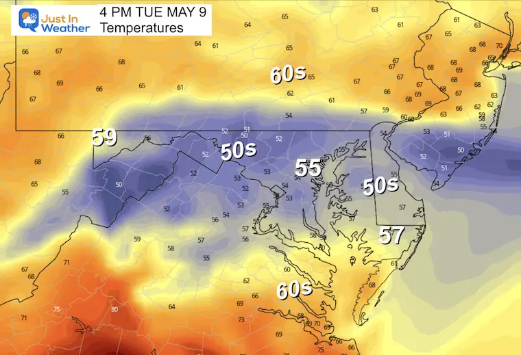 May 9 weather temperatures Tuesday afternoon