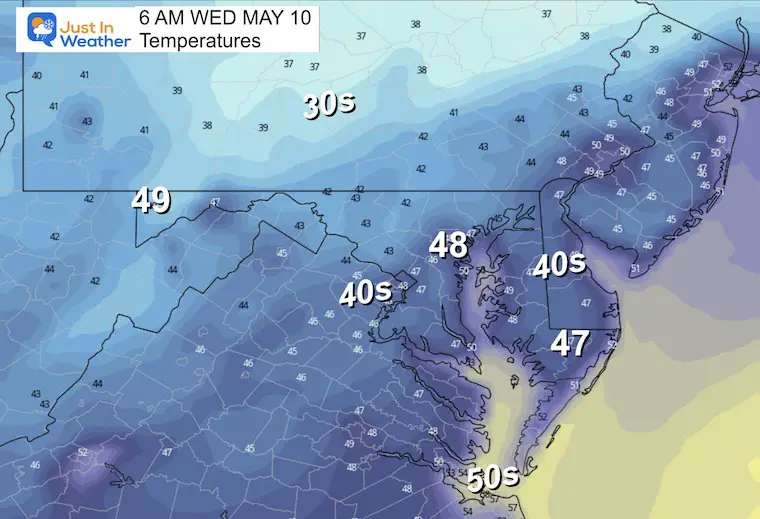 May 9 weather temperatures Wednesday morning