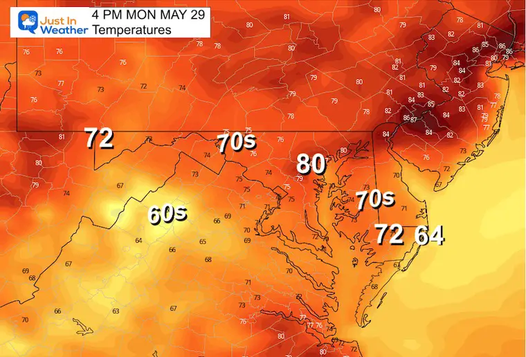 May 25 weather temperatures memorial day monday