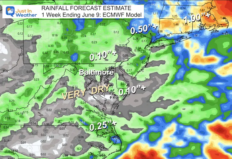 June 2 rain forecast drought Maryland 1 week