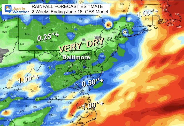June 2 rain forecast drought Maryland 2 weeks