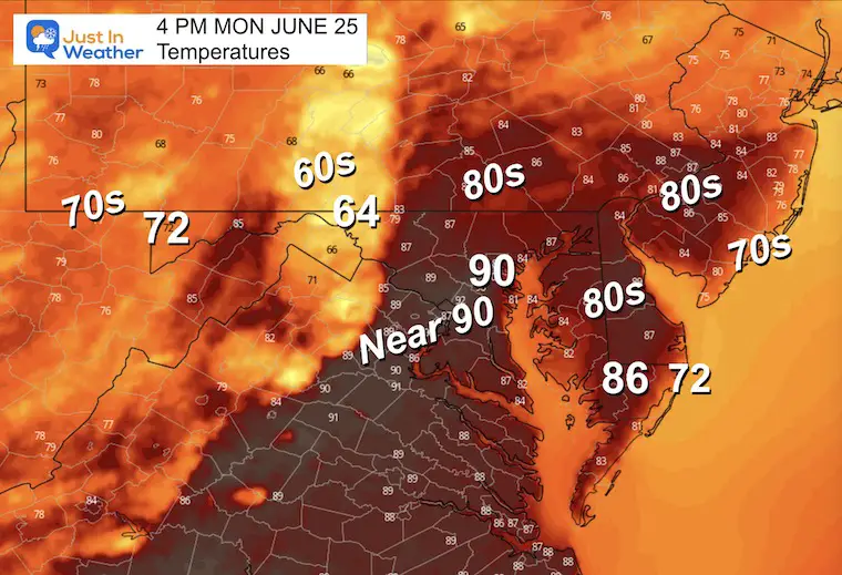 June 26 weather temperatures Monday afternoon