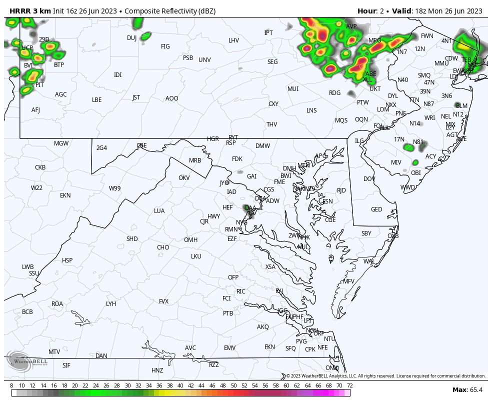 June 26 weather storm HRRR radar simulation afternoon