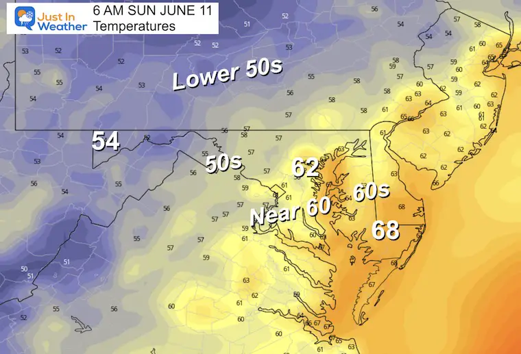 June 10 weather temperatures Sunday morning