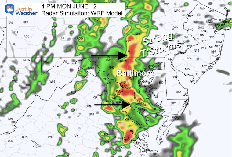 June 11 weather rain forecast storm radar Monday afternoon