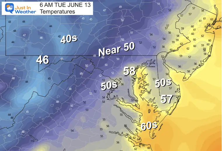June 12 weather temperatures Tuesday morning
