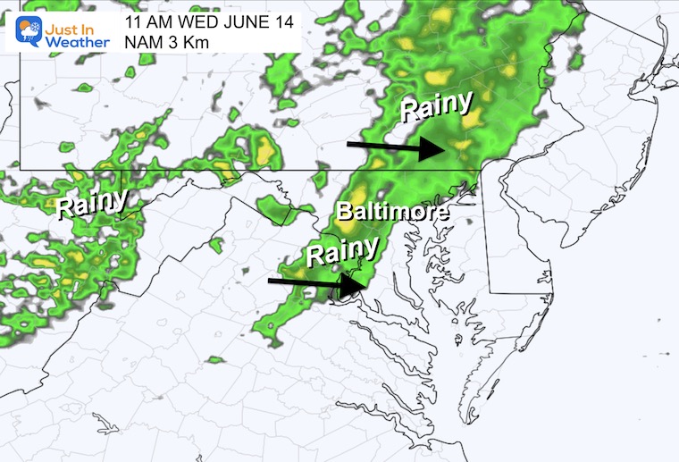 June 14 weather radar Wednesday morning 11 AM