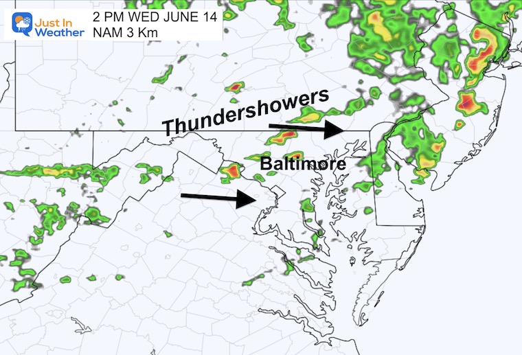 June 14 weather radar Wednesday afternoon 2 PM