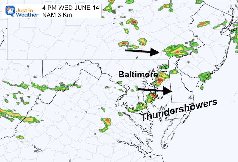 June 14 weather radar Wednesday afternoon 4 PM