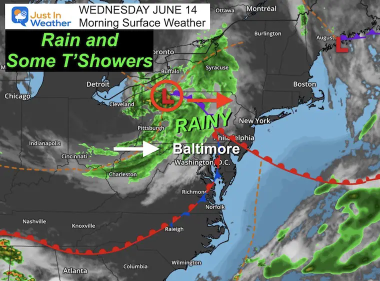 June 14 weather map Wednesday morning