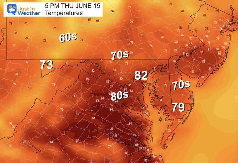June 14 weather Thursday temperatures forecast afternoon