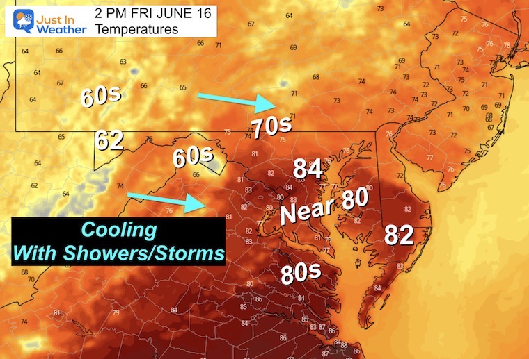 June 15 weather temperatures Friday afternoon