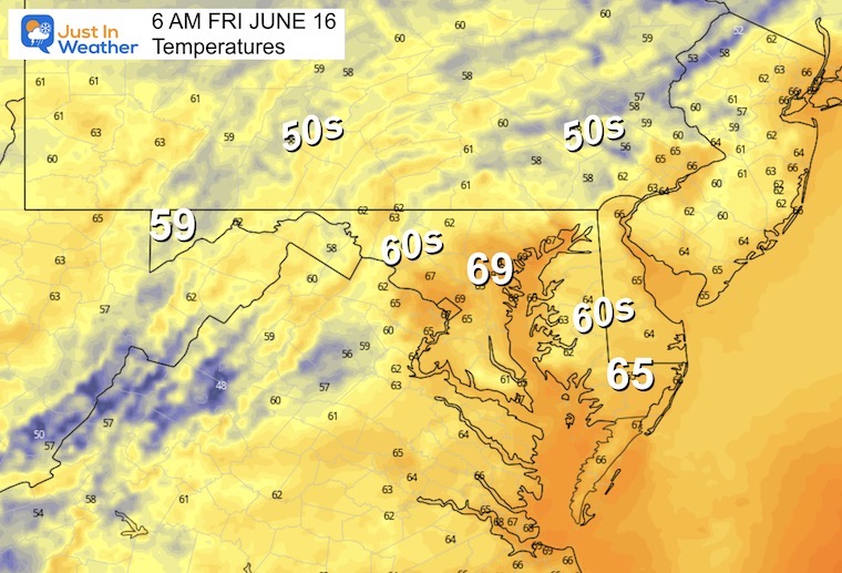 June 15 weather temperatures Friday morning