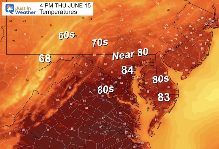 June 15 weather temperatures Thursday afternoon