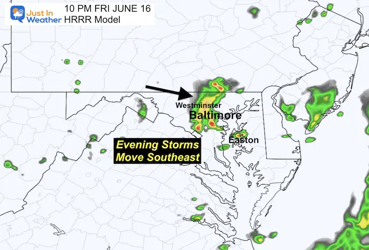 June 16 storm radar forecast Friday 10 PM