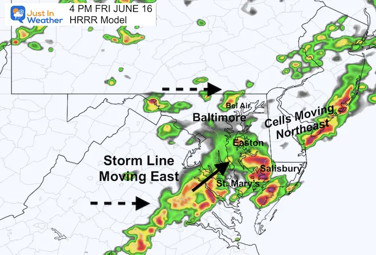 June 16 storm radar forecast Friday 4 PM