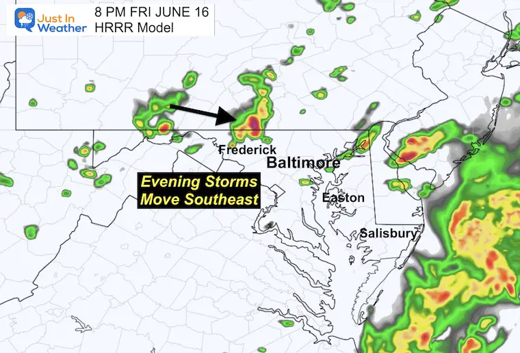 June 16 storm radar forecast Friday 8 PM