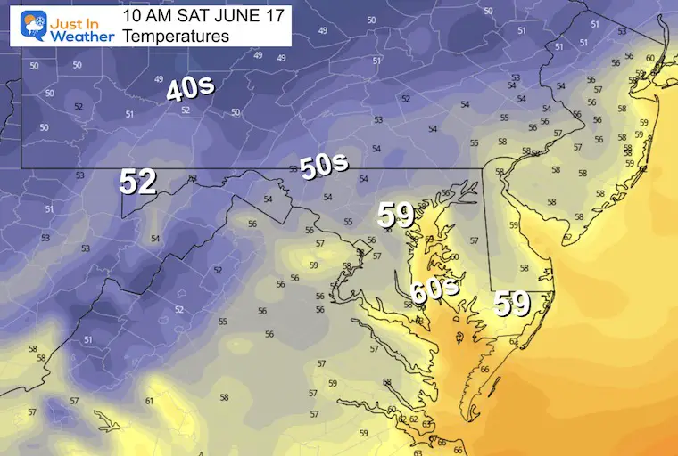 June 16 weather temperatures Saturday afternoon