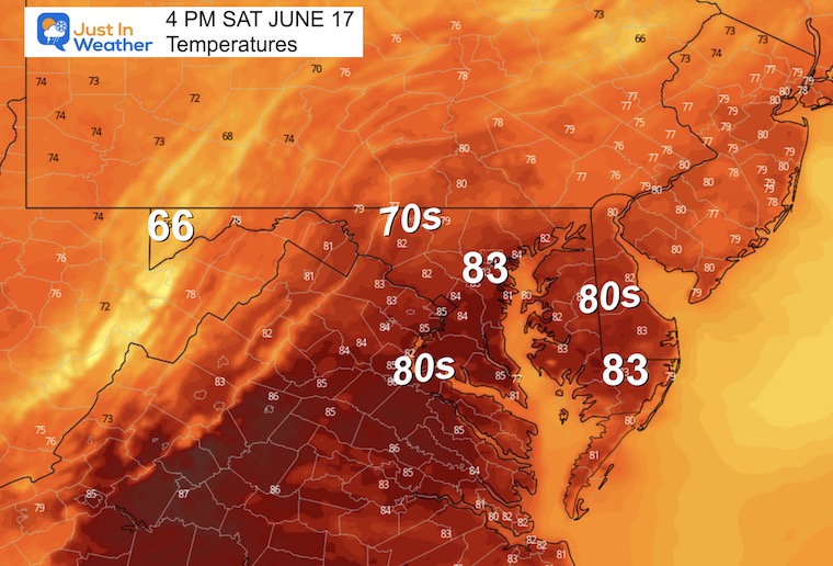 June 17 weather temperatures Saturday afternoon