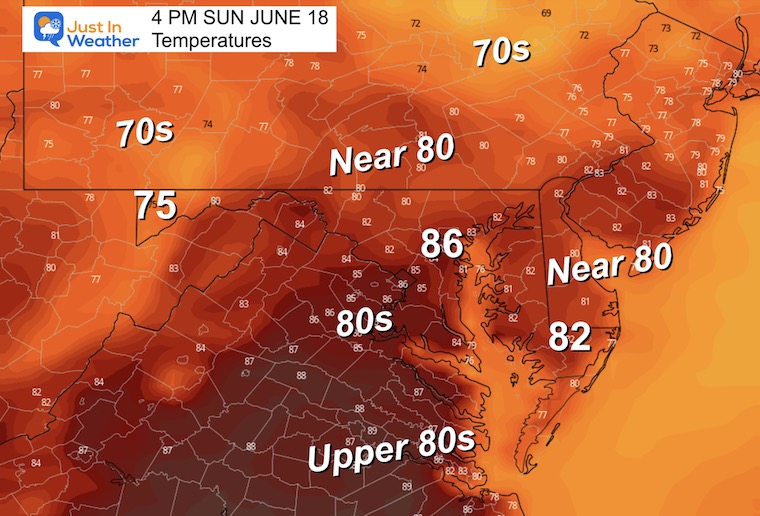 June 17 weather temperatures Sunday afternoon