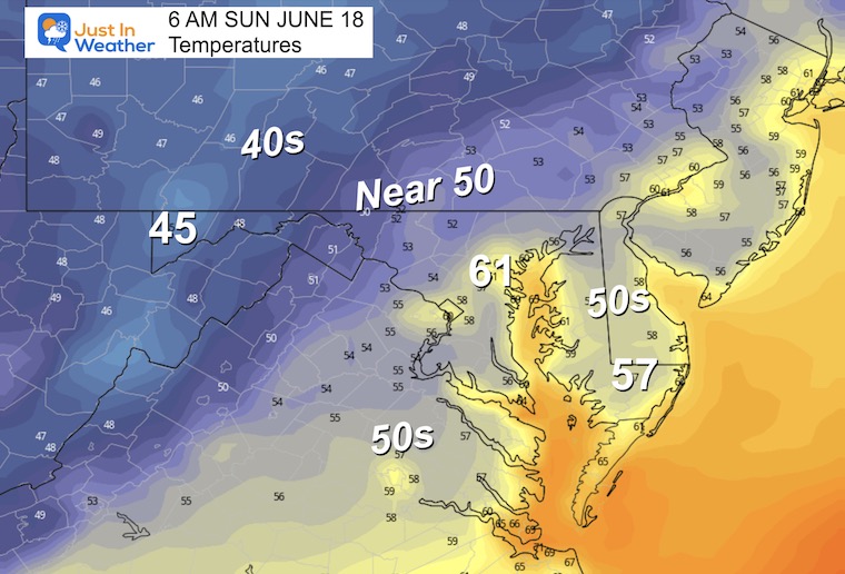 June 17 weather temperatures Sunday morning