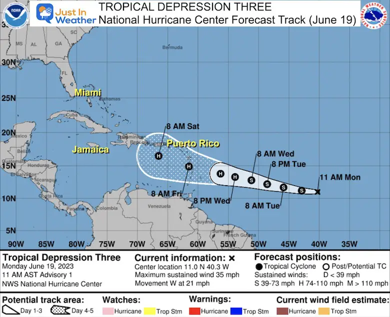 Juen 19 Tropical Depression Three NHC Forecast